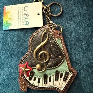 Chala Music Piano Key Note Coin Purse Key Chain Vegan Faux Leather Bag Fob Charm